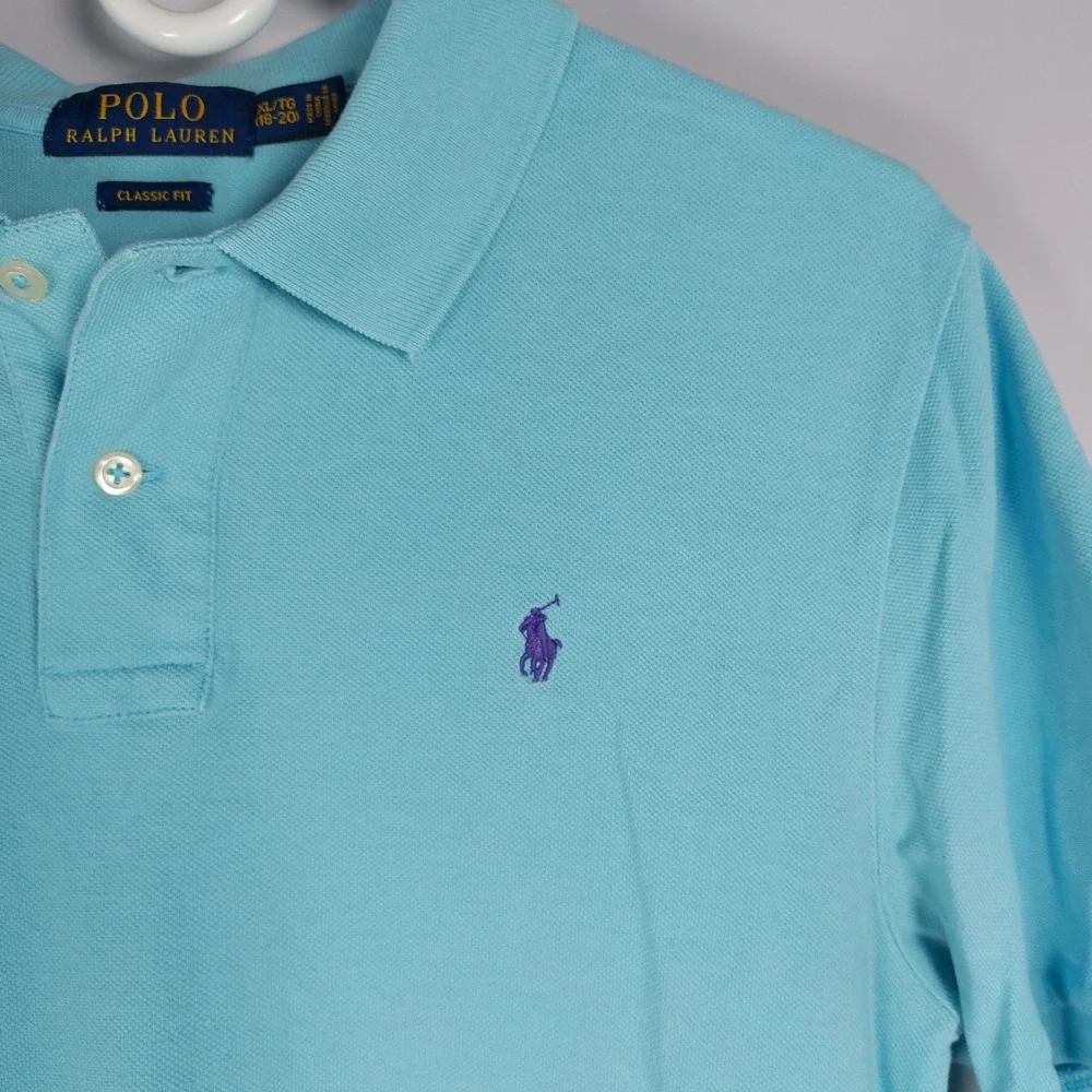 Polo Ralph Lauren Youth XL Classic Fit Shirt Collar Golf‎ Turquoise Purple Pony